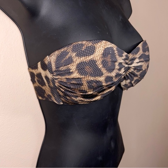 Small Despi Leopard Print Swim Top Padded Strapless Retro Pinup Tie Closure - Picture 5 of 10